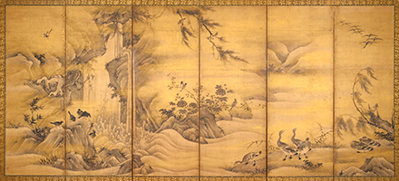 元信印《山水花鳥図屏風》