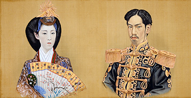 初代五姓田芳柳「明治天皇・皇后肖像」当館蔵