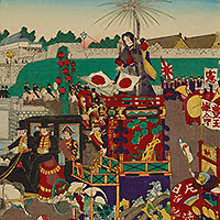 憲法御発布式祝祭之景況并ニ弐重橋御成行列之図（部分）